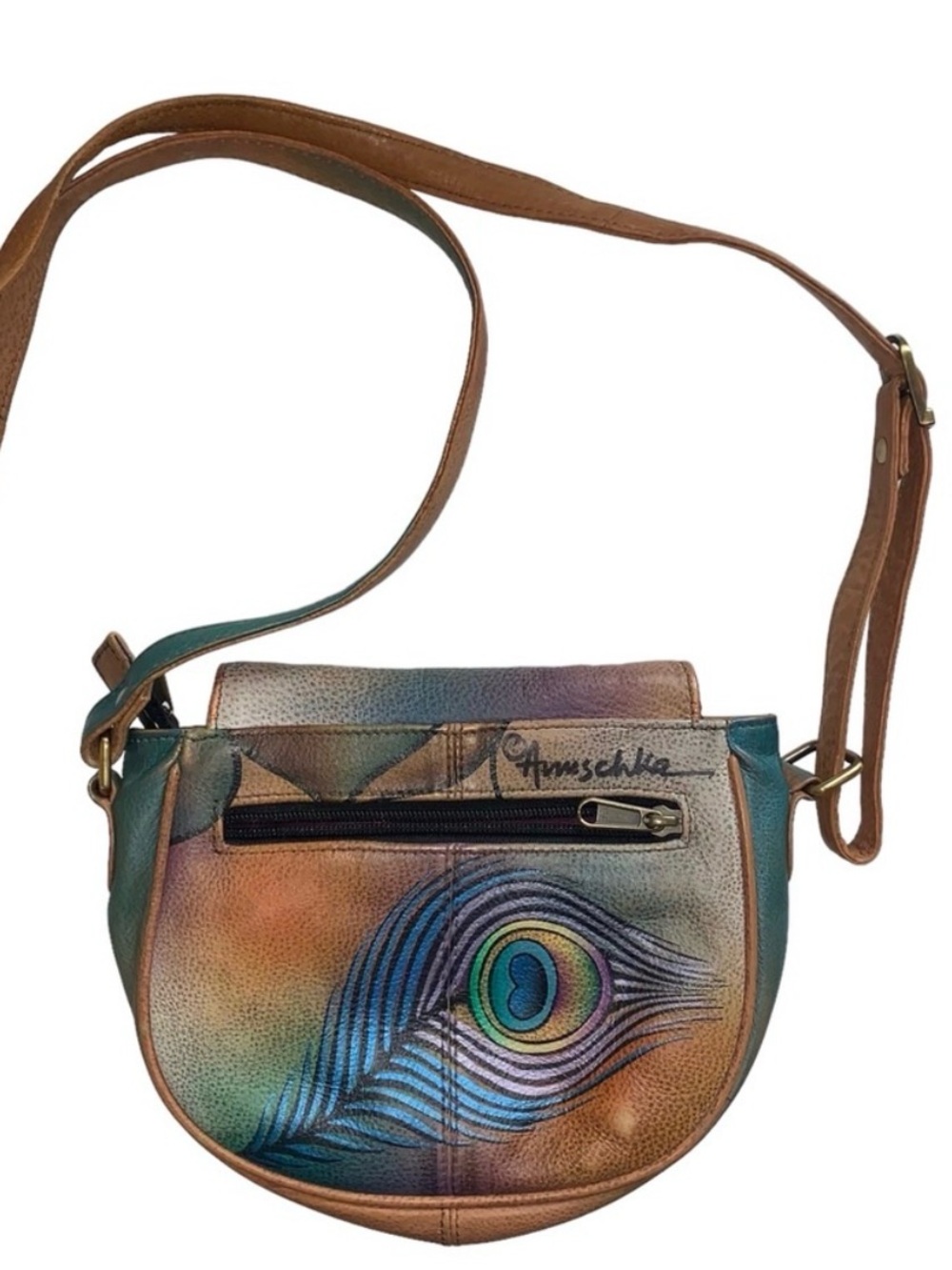 Anuschka Hand Painted Crossbody Leather Saddle Bag Crossbody - Picture 3 of 14